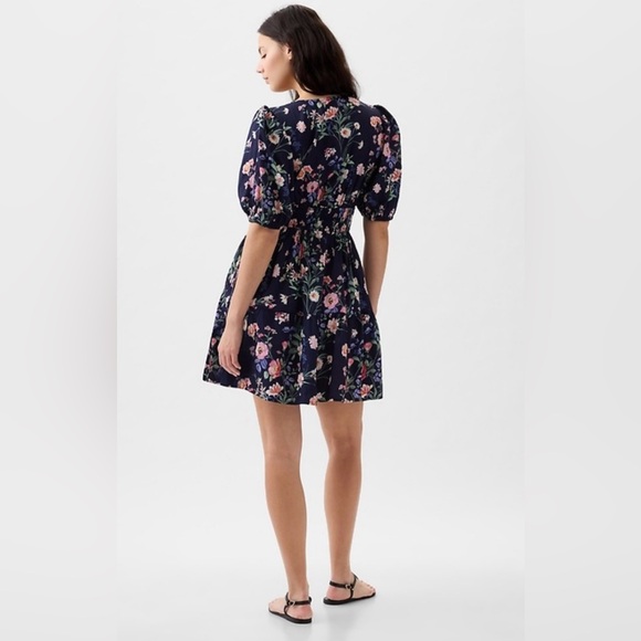 Gap, V-Neck Puff Sleeve Dress, navy with flower detail, XS - Picture 2 of 9